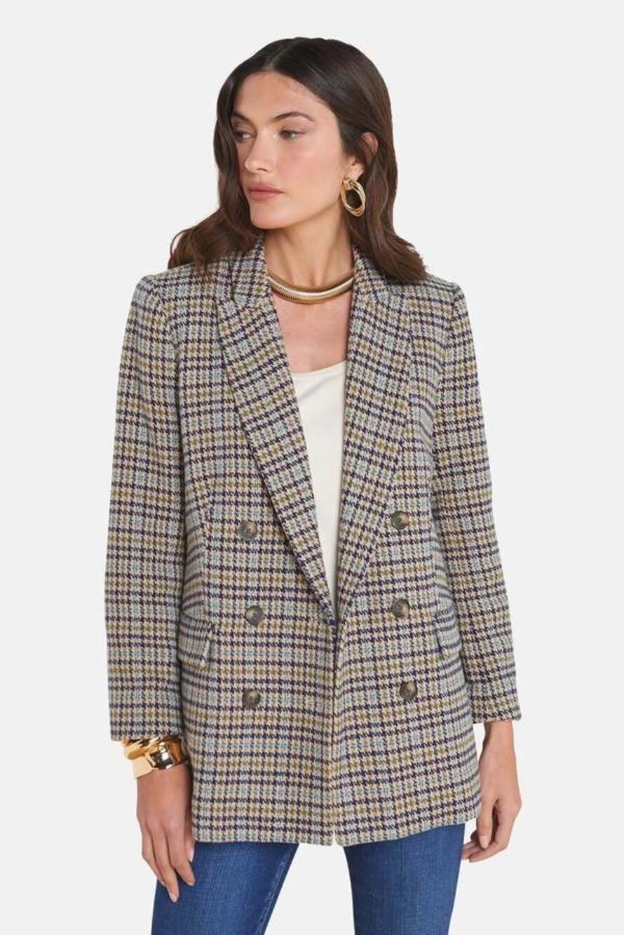 L'AGENCE Aimee Oversized Boyfriend Blazer Almond Multi Houndstooth Sz 8